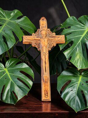 Vtg Hand-Carved My Little Crucifix Wood Jesus on Cross 6" INRI Rustic Easter